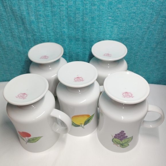 Vintage Seyei Japan Mugs Fine China Cups Footed Porcelain Coffee Tea Fruit - Picture 13 of 15